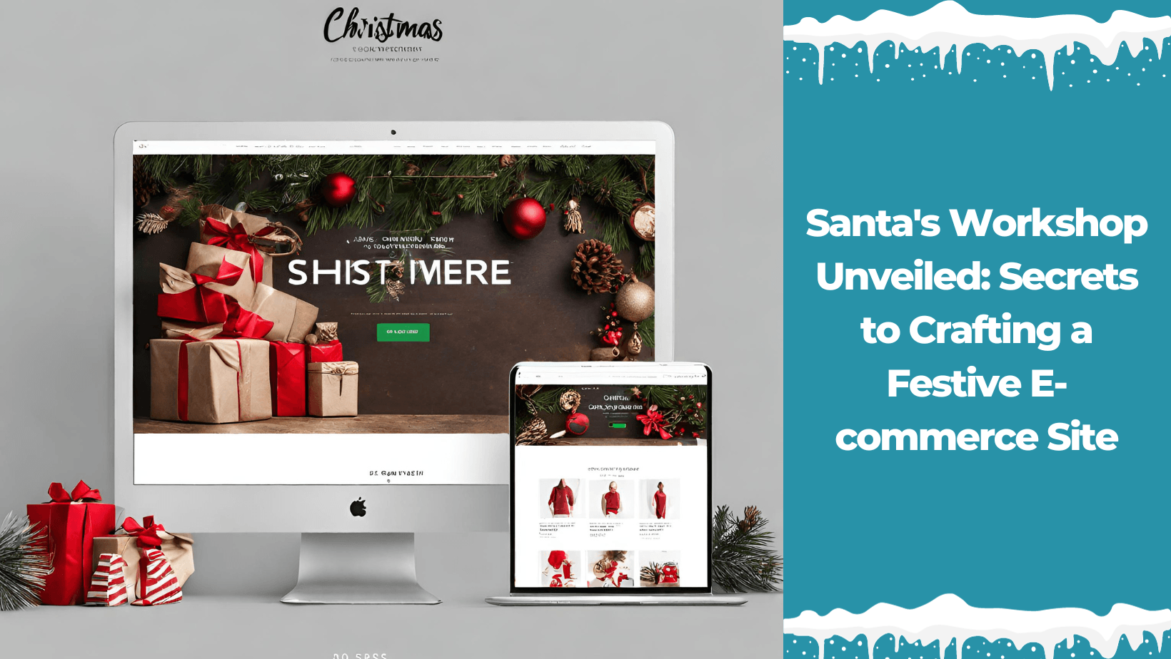 Screenshot of an e-commerce website decorated in festive themes, symbolizing Santa's workshop preparing for the holiday season.